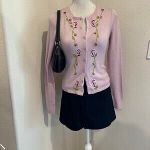 Icon embroidered floral silk blend cardigan. Size small